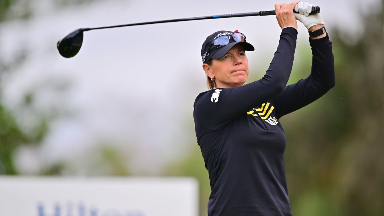 Annika Sörenstam of Sweden plays her shot from the 16th tee during the third round of the Hilton Grand Vacations Tournament of Champions 