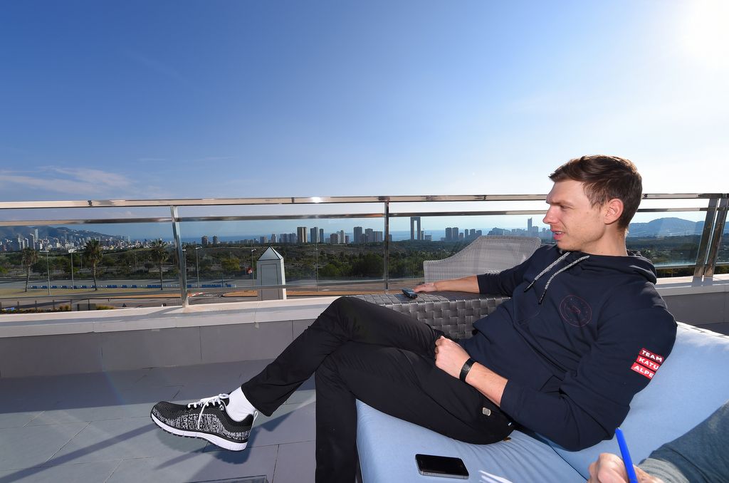 Tony Martin answering questions from the press at the Katusha-Alpecin media day