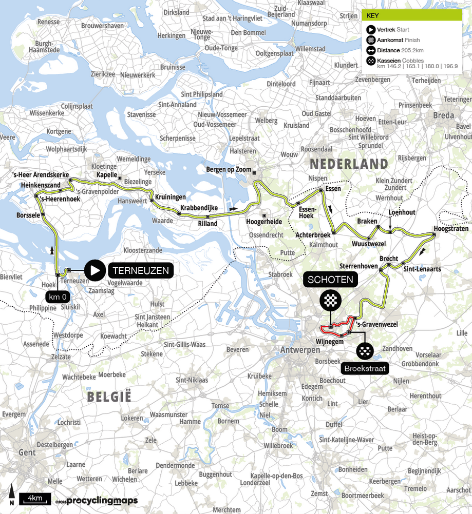 The map of the 2026 Scheldeprijs men
