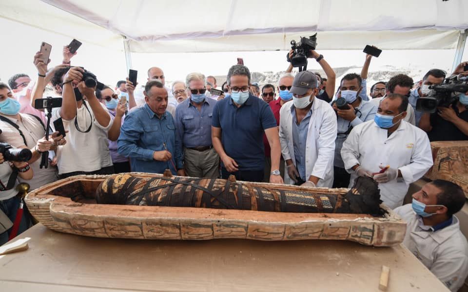 A close-up of one of the coffins discovered during the excavation at Saqqara. They date back more than 2,500 years ago to the 26th dynasty of Egypt.