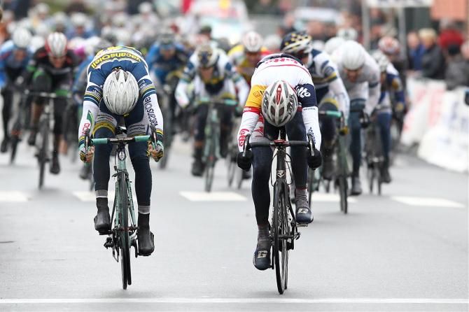 Kenny Dehaes (Lotto Belisol), right, wins the Handzame Classic ahead of Kenny van Hummel (Vacansoleil-DCM).