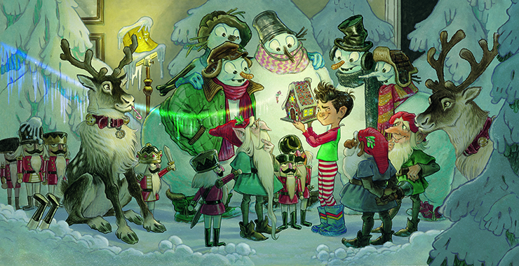 Book illustrations; A cluster of people in the snow