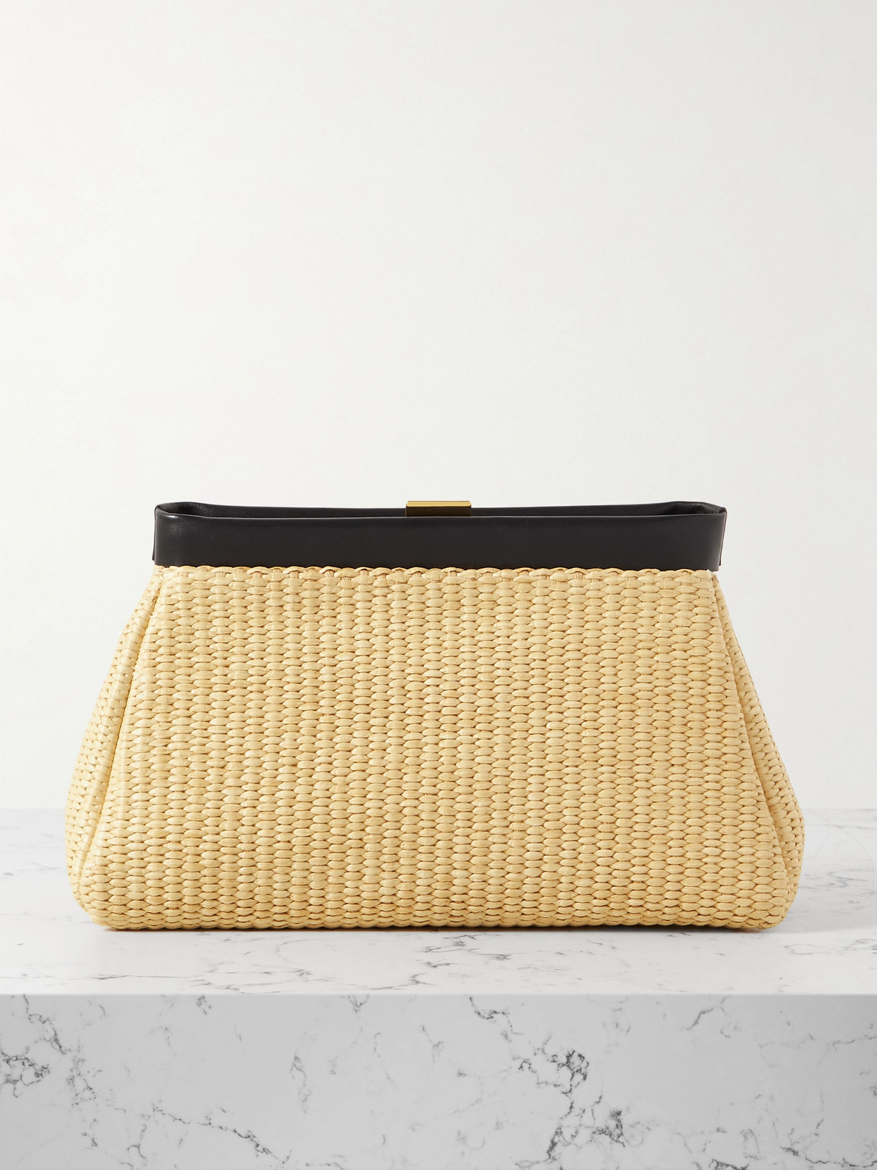 + Net Sustain Cannes Leather-Trimmed Raffia Clutch