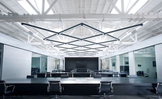 Diamond-patterned lighting in the main office space