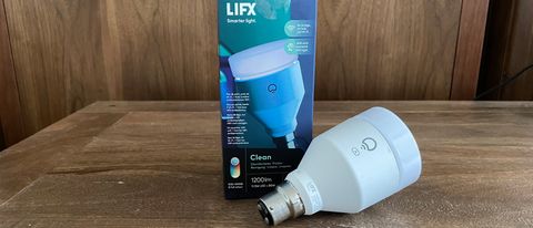The LIFX Clean light bulb with its packaging on a table