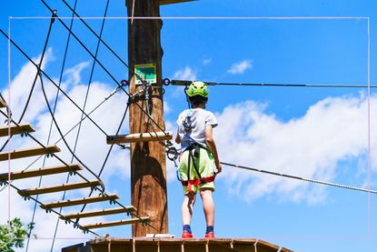 kid on high ropes with his back to camera
