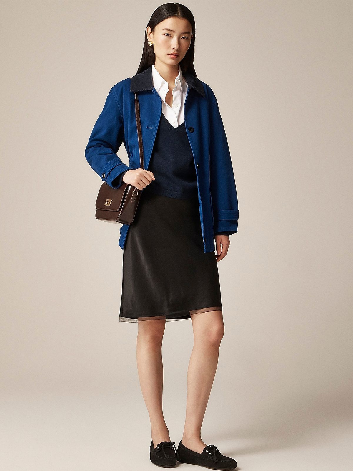 Gwen Knee-Length Slip Skirt in Viscose Charmeuse