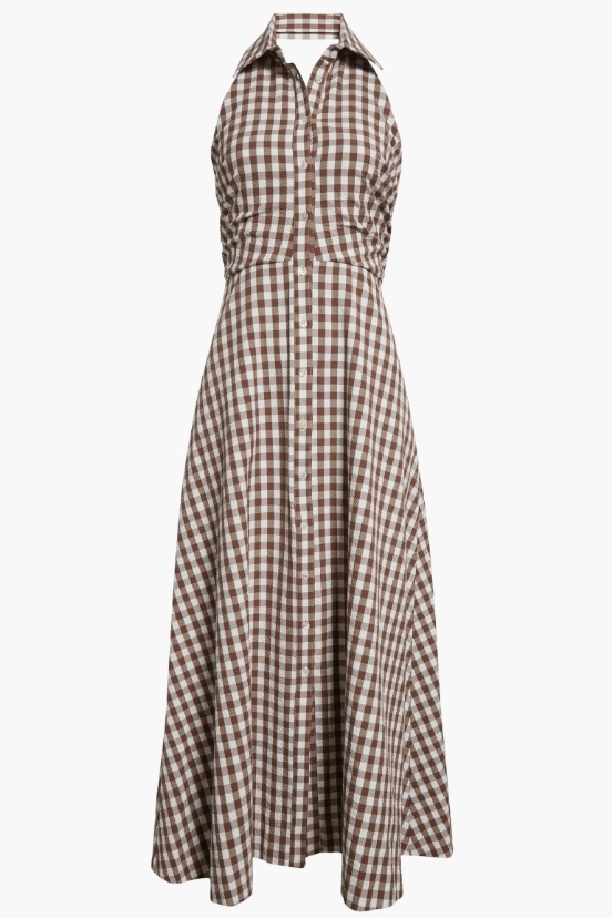 Veronica Beard, Mackey Gingham Halter Neck Stretch Cotton Dress