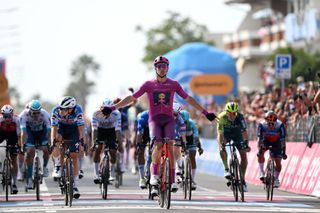 FRANCAVILLA AL MARE ITALY MAY 15 Jonathan Milan of Italy and Team Lidl Trek Purple Points Jersey cduring the 107th Giro dItalia 2024 Stage 11 a 207km stage from Foiano di val Fortore to Francavilla al mare UCIWT on May 15 2024 in Francavilla al mare Italy Photo by Tim de WaeleGetty Images