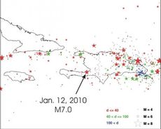 Haiti's quake history from 1900-2010. The depths and magnitudes are indicated.