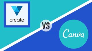 VistaCreate vs Canva - both logos on blue backgrounds