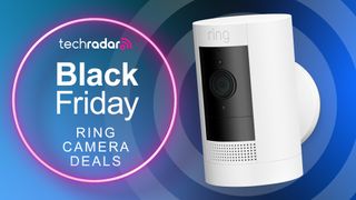 A Ring camera with a sign saying Black Friday Ring deals