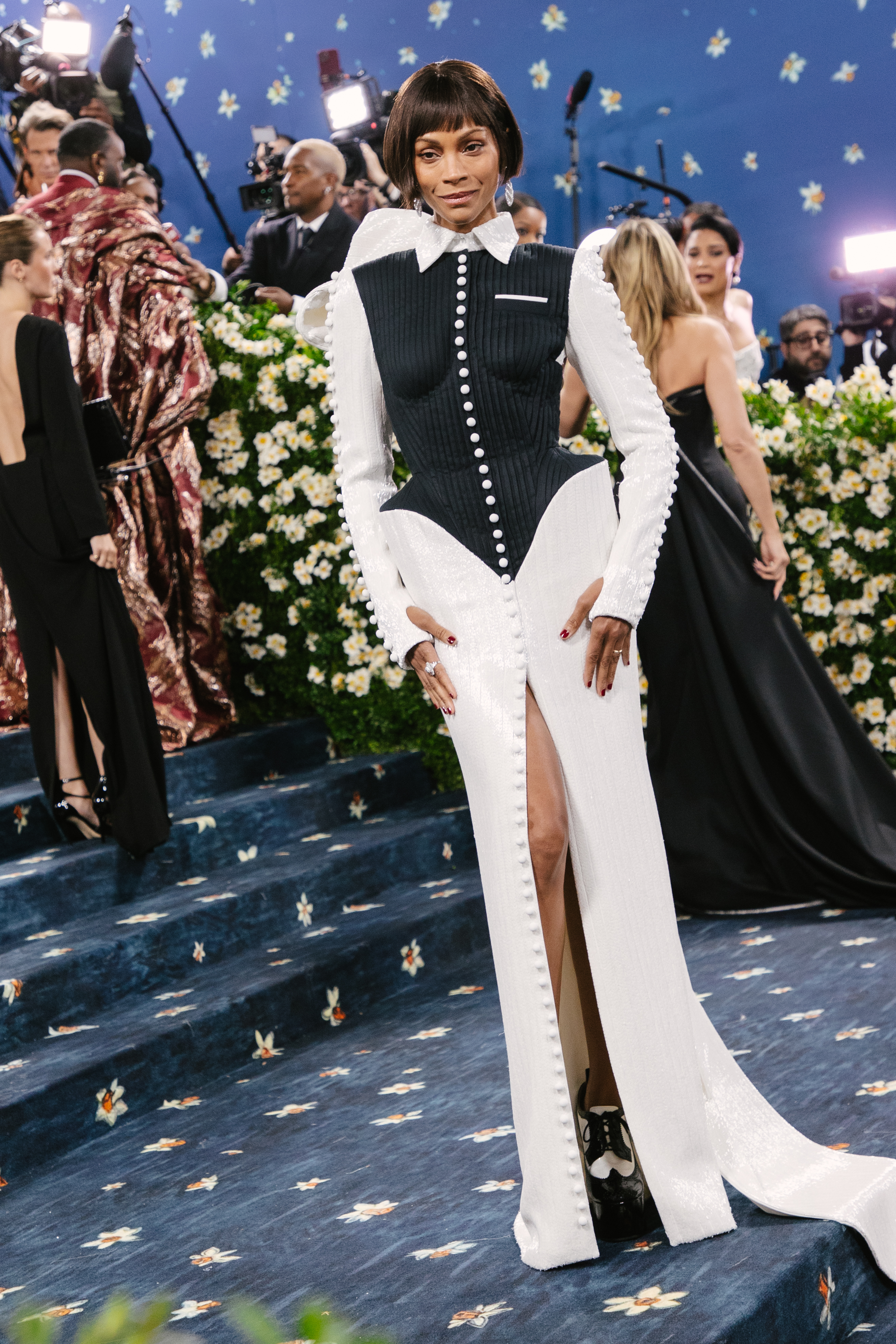 Zoe Saldana wearing a beaded dress at the 2025 met gala