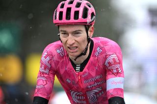 AURON FRANCE MARCH 15 Neilson Powless of The United States and Team EF EducationEasypost crosses the finish line during the 83rd Paris Nice 2025 Stage 7 a 1093km stage from Nice to Auron 1603m UCIWT on March 15 2025 in Auron France Photo by Dario BelingheriGetty Images