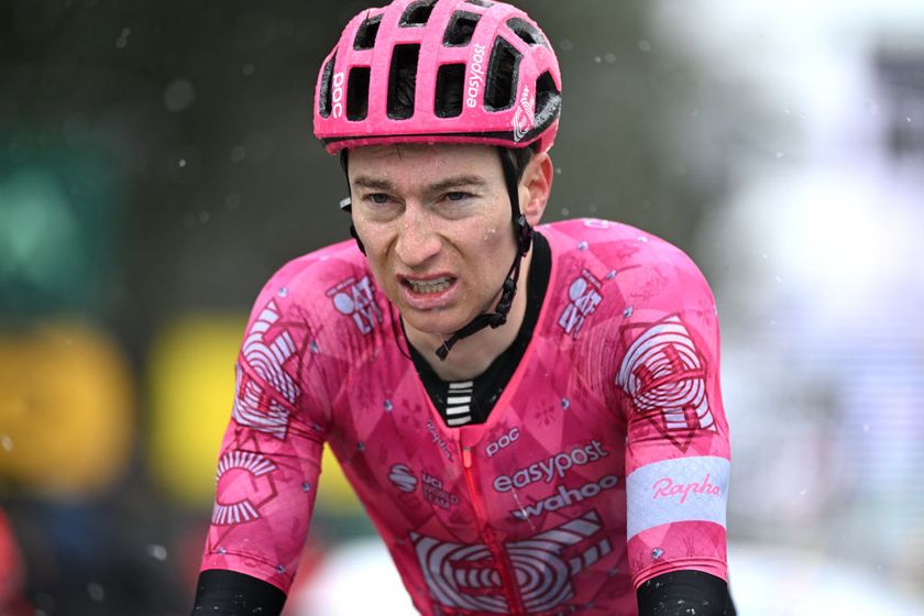 AURON FRANCE MARCH 15 Neilson Powless of The United States and Team EF EducationEasypost crosses the finish line during the 83rd Paris Nice 2025 Stage 7 a 1093km stage from Nice to Auron 1603m UCIWT on March 15 2025 in Auron France Photo by Dario BelingheriGetty Images