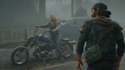 Days Gone Remastered characters Deacon and Boozer standing in the rain