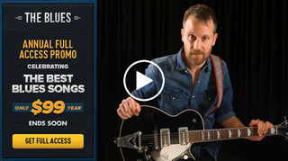 Screen grab of Guitar Tricks blues lessons promotion