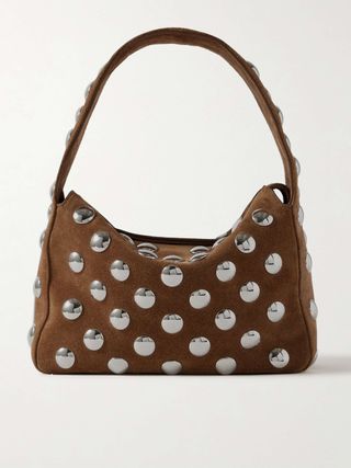 Elena Small Studded Suede Shoulder Bag