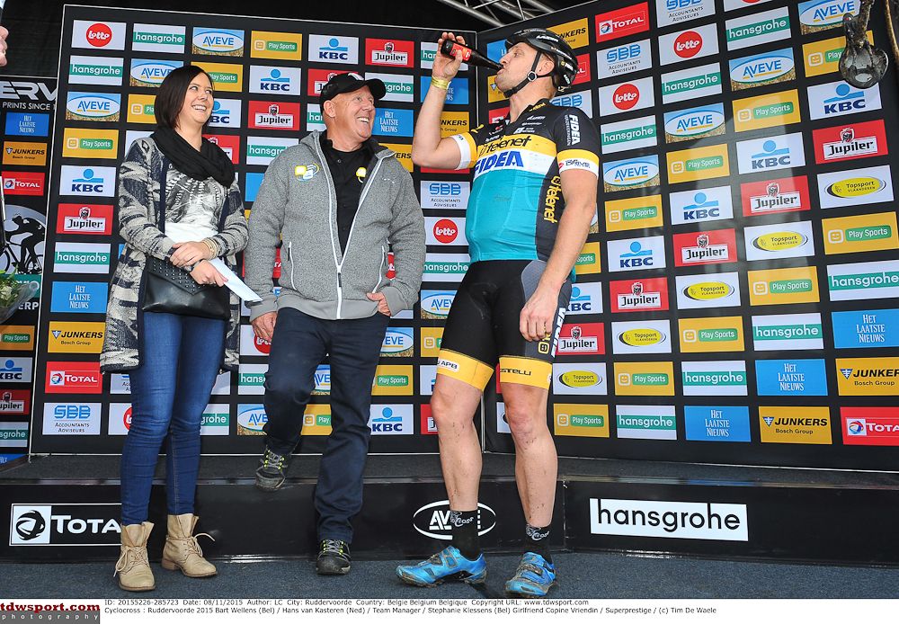 Bart Wellens celebrates on the Ruddervoorde podium.