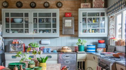 kitchen made from upcycled retro units including English rose units
