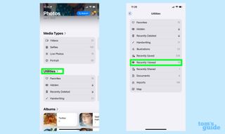 Select Utilities section in photos app and go to recently viewed