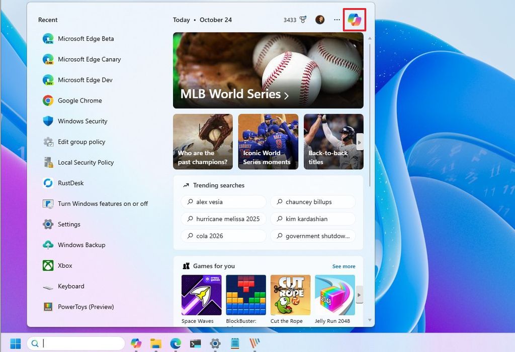 Windows Search open Copilot