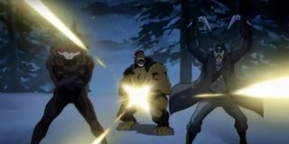 Suicide Squad (Black Manta, Monsieur Mallah, and Captain Boomerang) attack in Young Justice