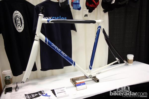 Steve Rex builds frames using a wide range of materials, including this road racer with carbon fiber main tubes.