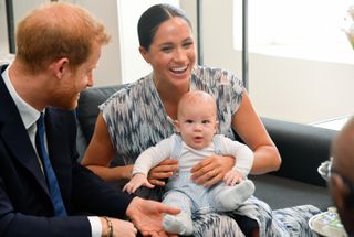Prince Harry, Duke of Sussex, Meghan, Duchess of Sussex and their baby son Archie Mountbatten-Windsor meet Archbishop Desmond Tutu and his daughter Thandeka Tutu-Gxashe at the Desmond & Leah Tutu Legacy Foundation during their royal tour of South Africa on September 25, 2019 in Cape Town