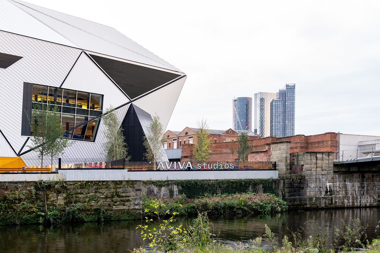 Aviva Studios, the new home of Factory International in Manchester theatre seen from the air