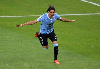 Edinson Cavani celebrates after scoring for Uruguay against Brazil at the 2013 Confederations Cup.