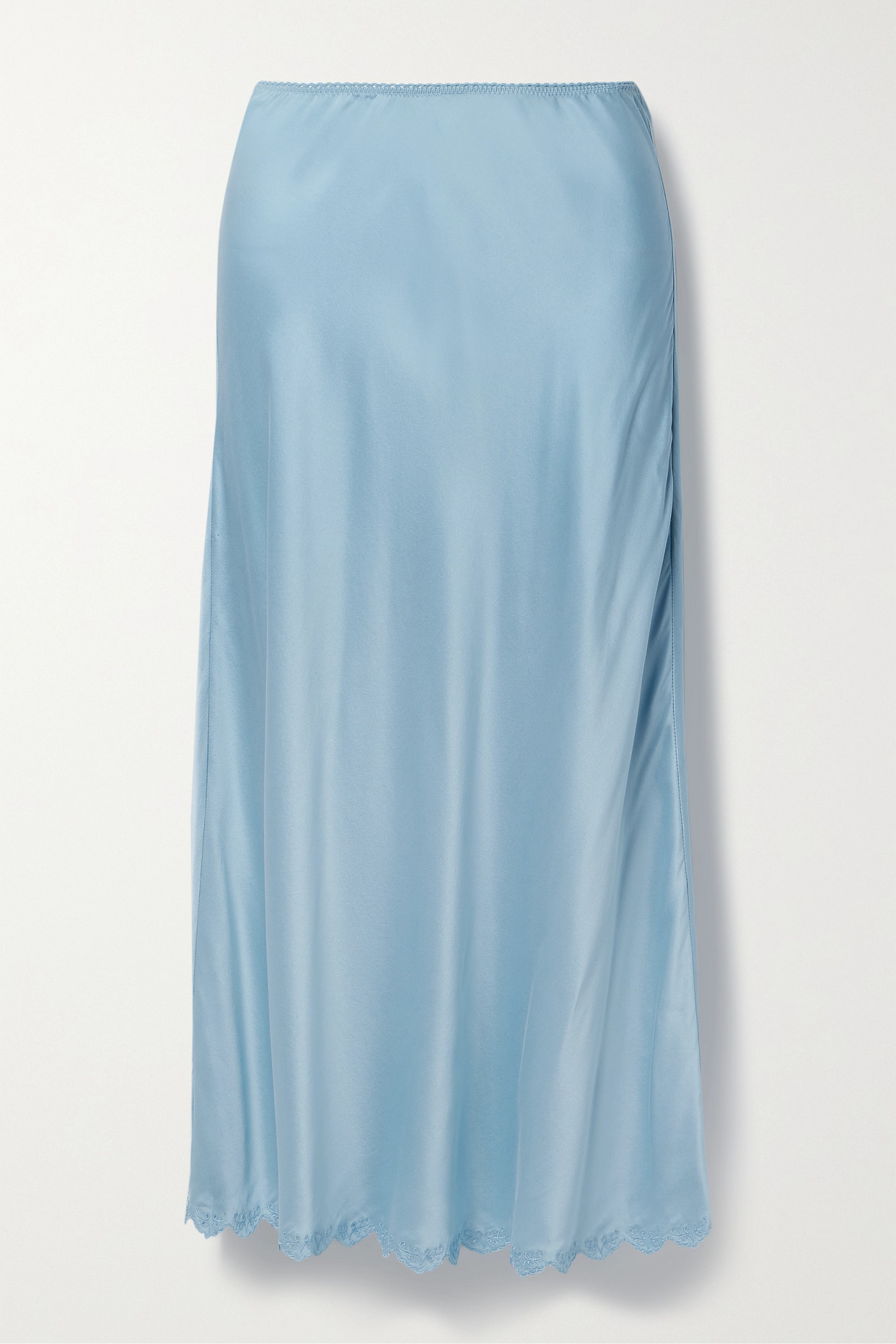 Elowen Embroidered Silk-Charmeuse Midi Skirt