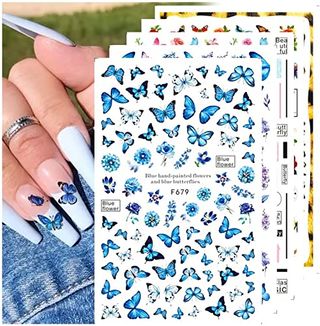 8 Sheet Spring Butterfly Nail Art Stickers Decals Self Adhesive Design Tips Nail Decoration for Women Girls