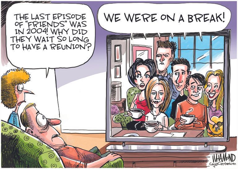 Editorial Cartoon U.S. friends zoom reunion