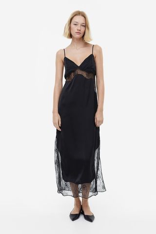 Lace-Detail Satin Slip Dress