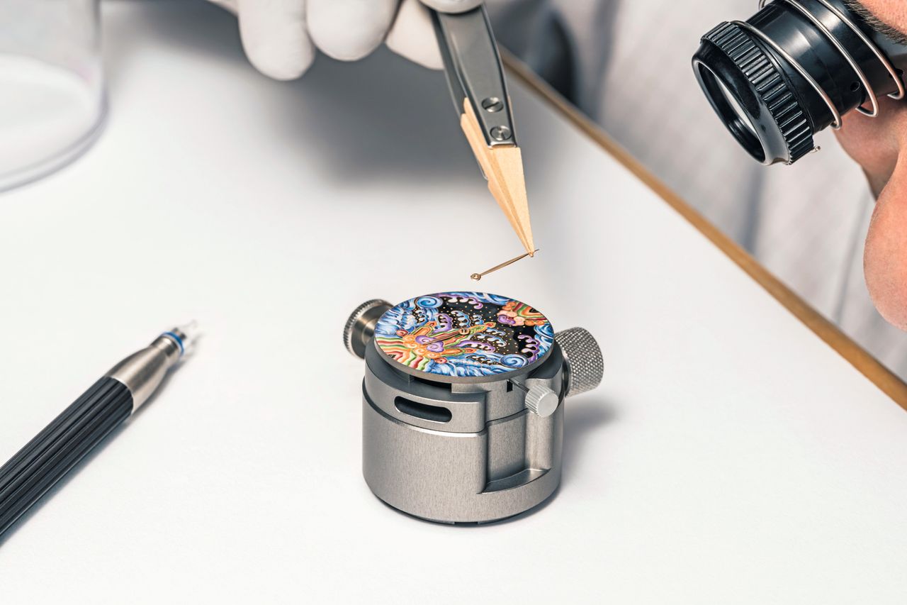 Vacheron Constantin’s Métiers d’Art ‘Tribute to Traditional Symbols’ - Eternal Flow watch being assembled.