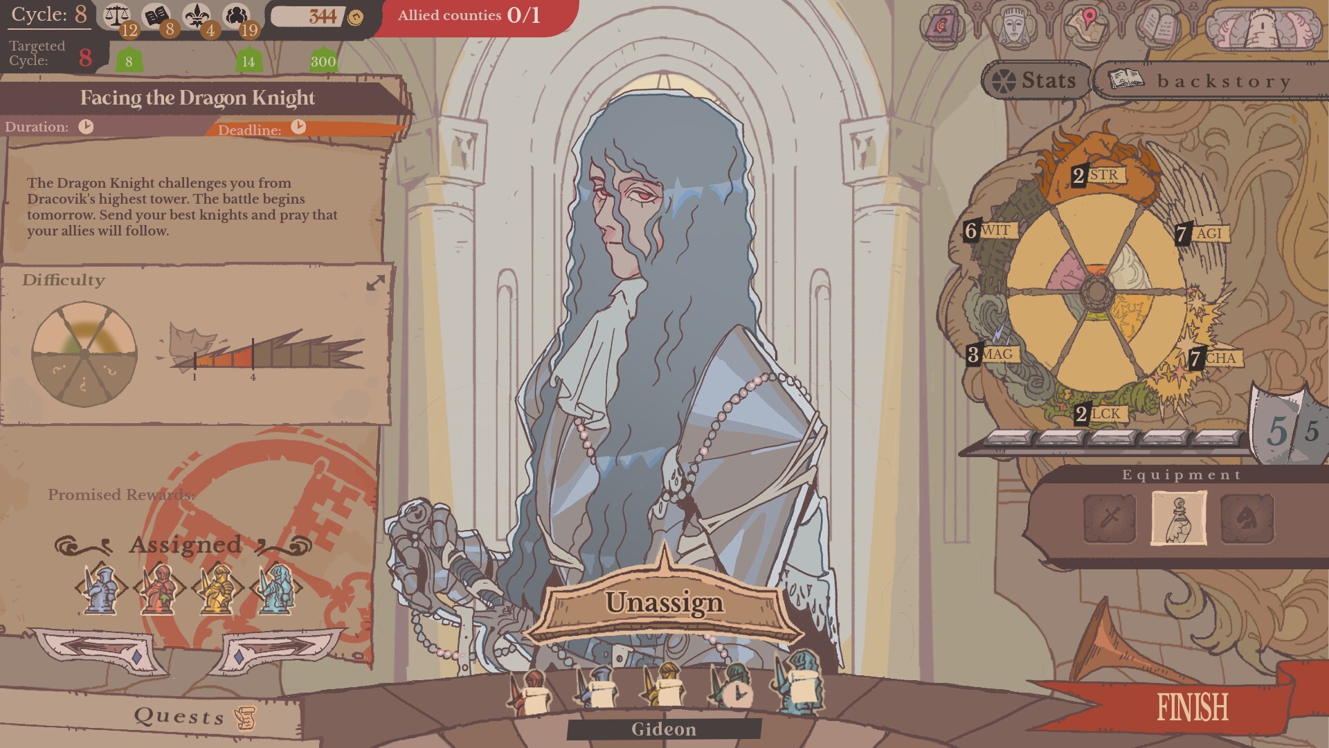 Assigning a knight to a quest.