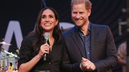 Prince Harry and Meghan Markle during a rare joint speech