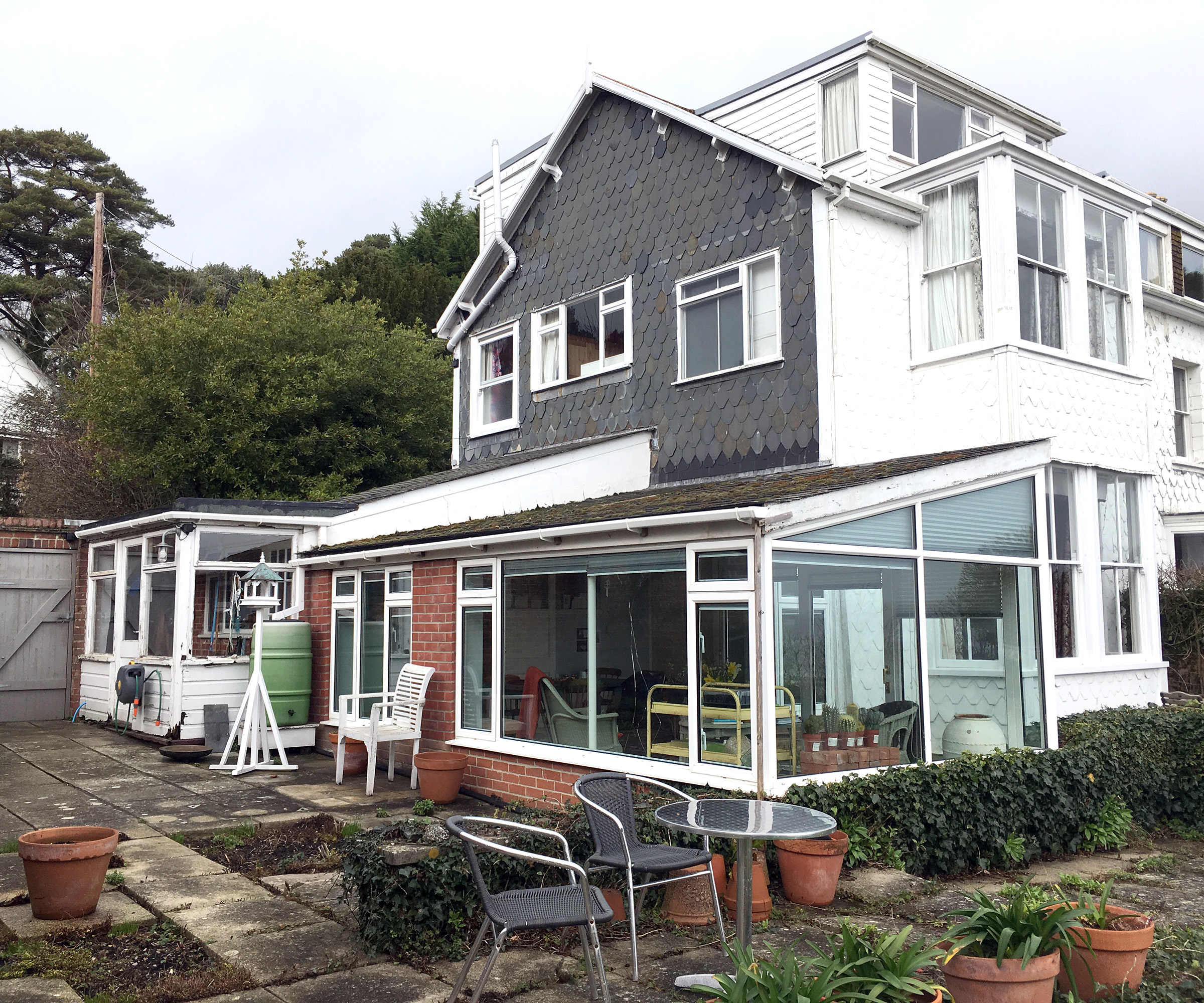 A large house before a side extension is added
