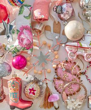 Assortment of quirky pink Christmas ornaments