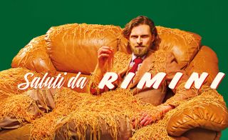 Man covered in spaghetti poster for Rimini by duo ToiletPaper