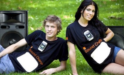 Power your iPhone with a t-shirt that turns vibrations from concert music into an electrical charge. No t-shirt? Try your heartbeat.