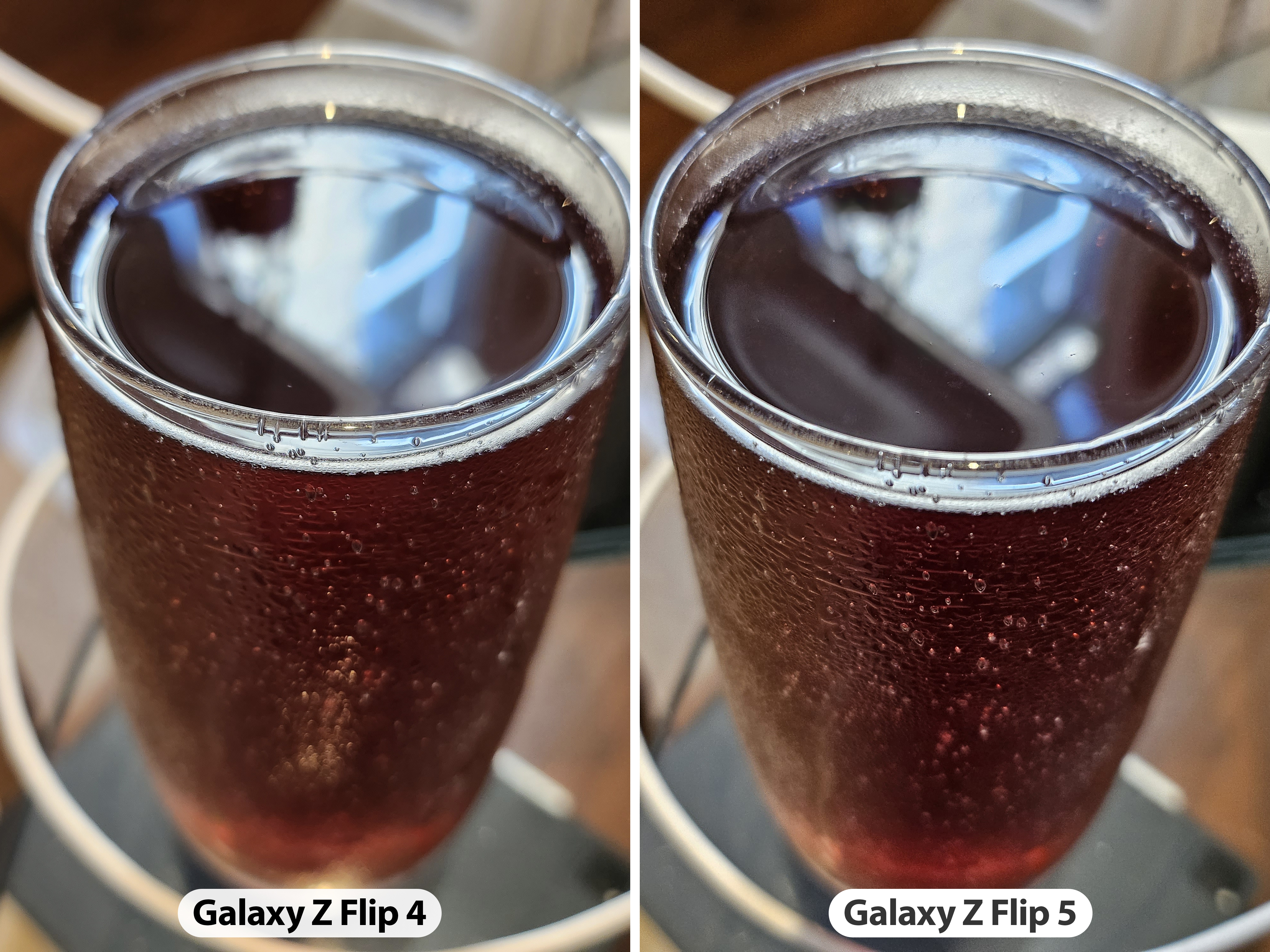 Samsung Galaxy Z Flip 5 comparison Z Flip 4 camera sample glass split screen