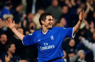 A young Frank Lampard celebrates after scoring for Chelsea against Norwich City in the FA Cup in January 2002.