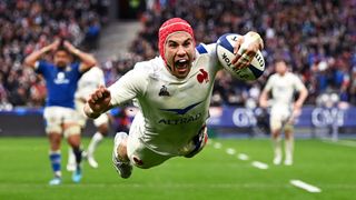 Gabin Villiere of France dives over to score a try