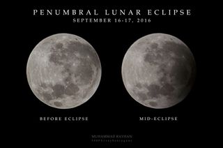 Penumbral lunar eclipse before and during