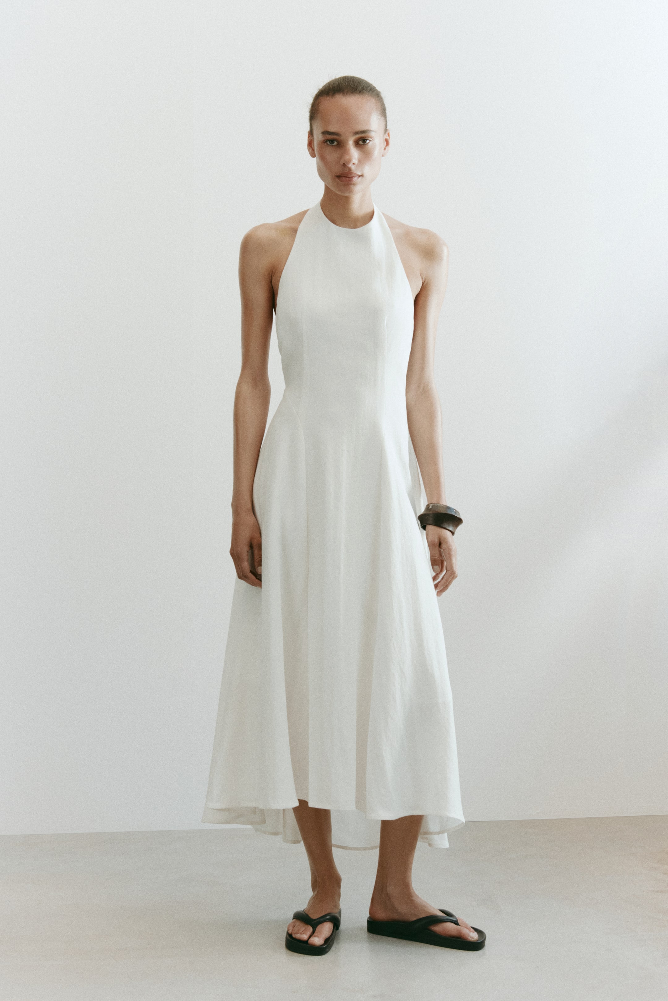 Flared-Skirt Halterneck Dress