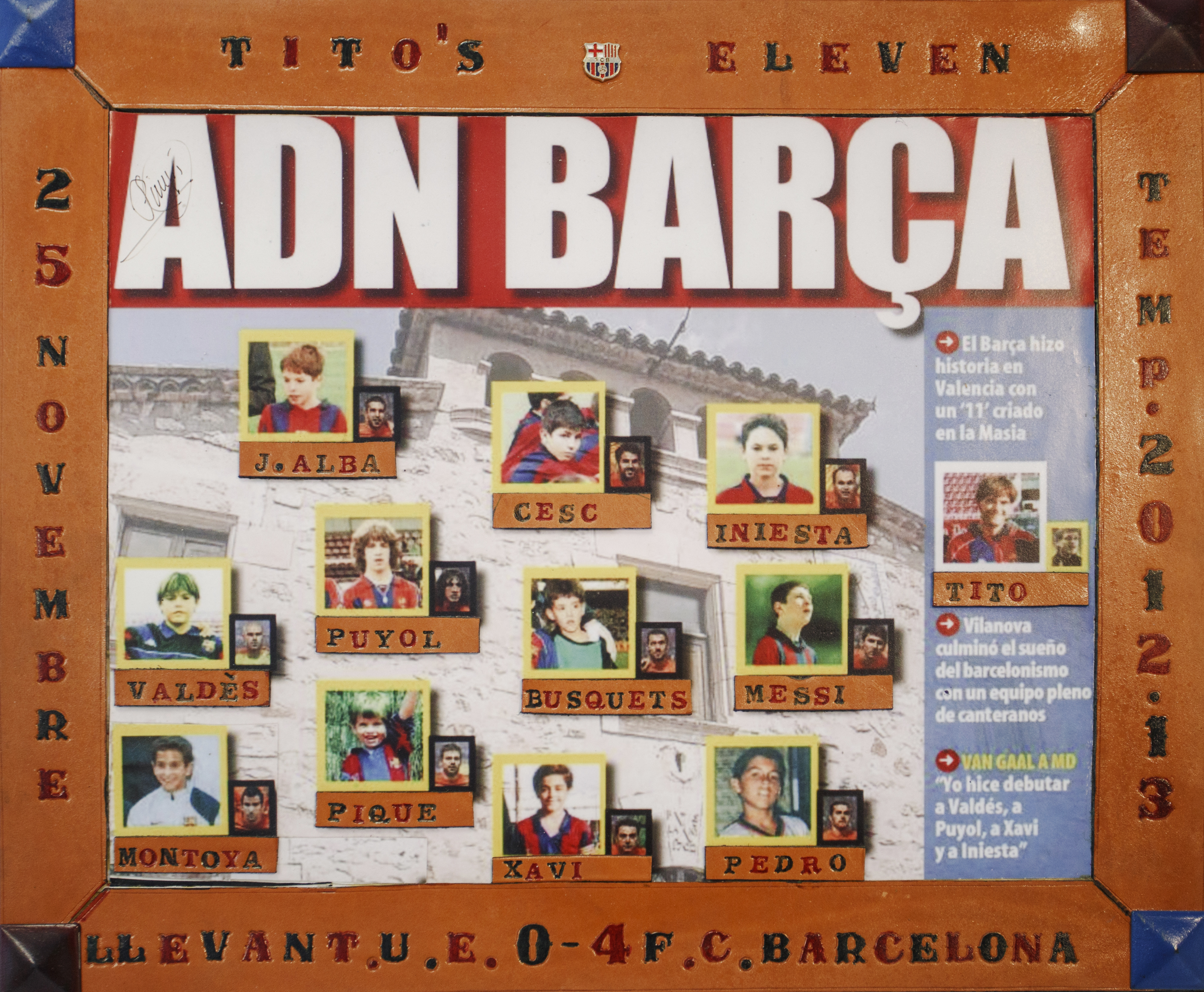 A poster featuring the Barcelona XI, all graduates of the club's La Masia youth academy, from the game against Levante in November 2012.