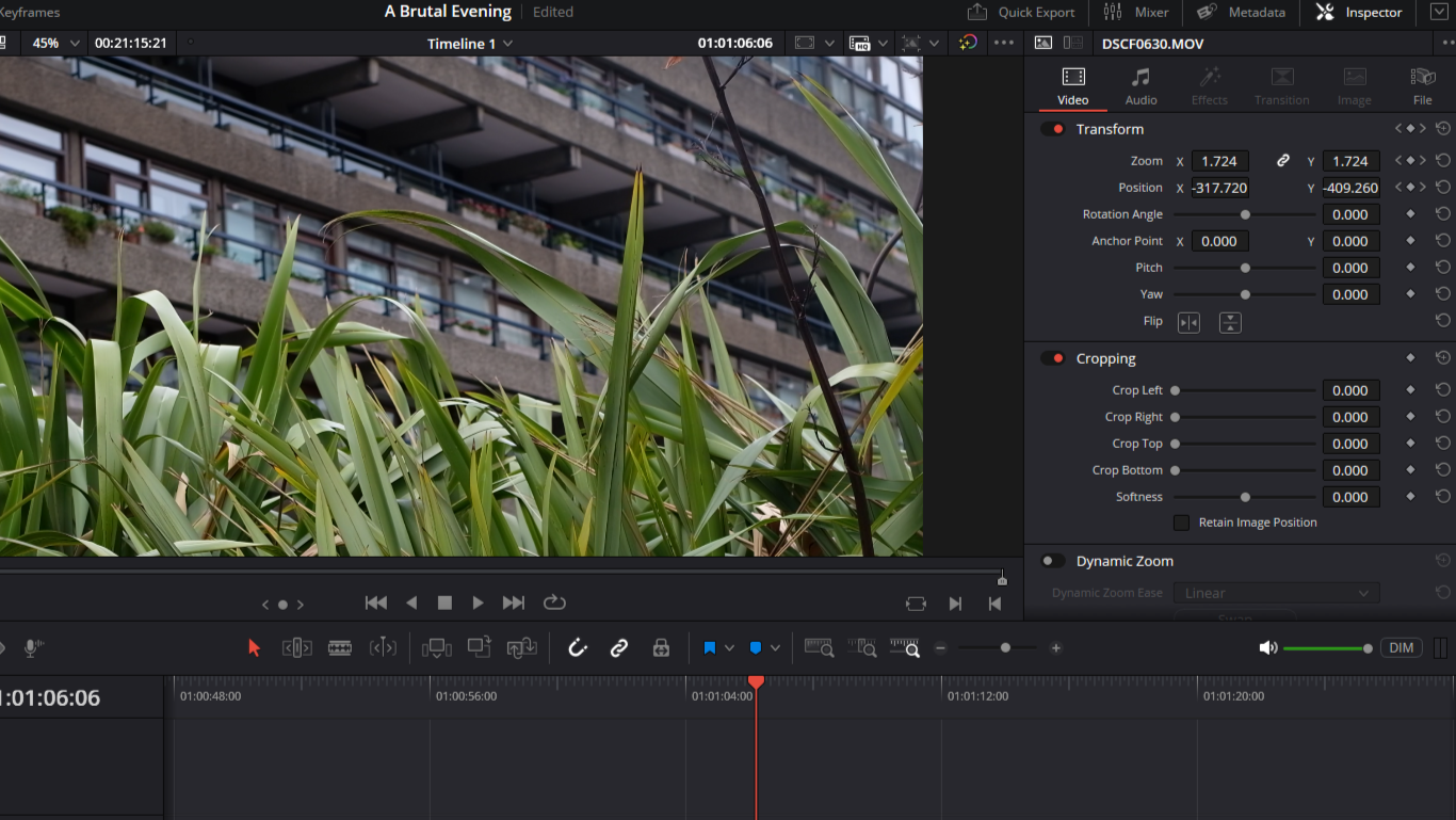 A screenshot of the editing panel of DaVinci Resolve 20