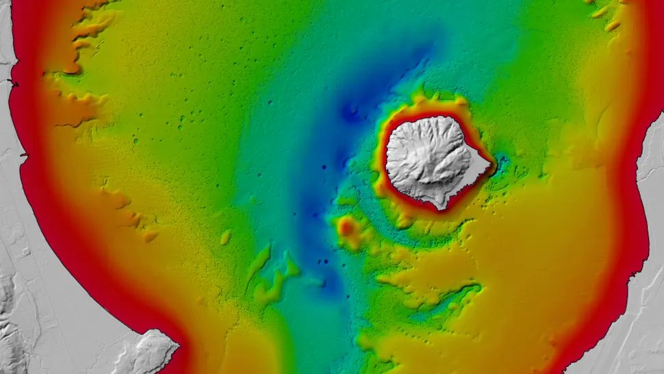 A detailed view of the lake floor bathymetry In Lake Rotorua at a scale of 1:17,500.